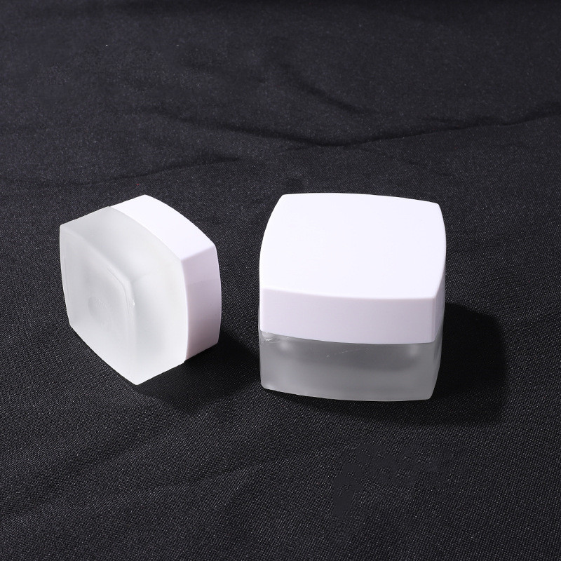 Custom logo 20g 50g 40ml 100ml 120ml frosted white square glass bottle and jar with white cap cosmetic package container