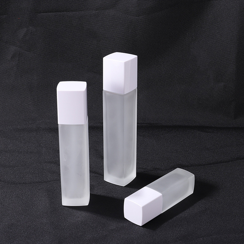 Custom logo 20g 50g 40ml 100ml 120ml frosted white square glass bottle and jar with white cap cosmetic package container