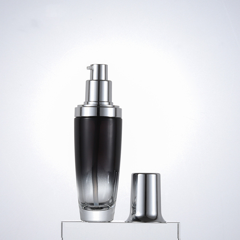 Custom logo 30g 50g 30ml 50ml 100ml gradual black glass glass bottle and jar with silver cap cosmetic package container