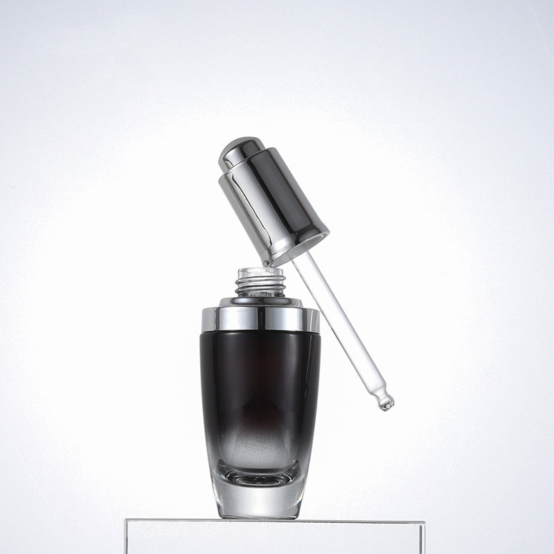 Custom logo 30g 50g 30ml 50ml 100ml gradual black glass glass bottle and jar with silver cap cosmetic package container