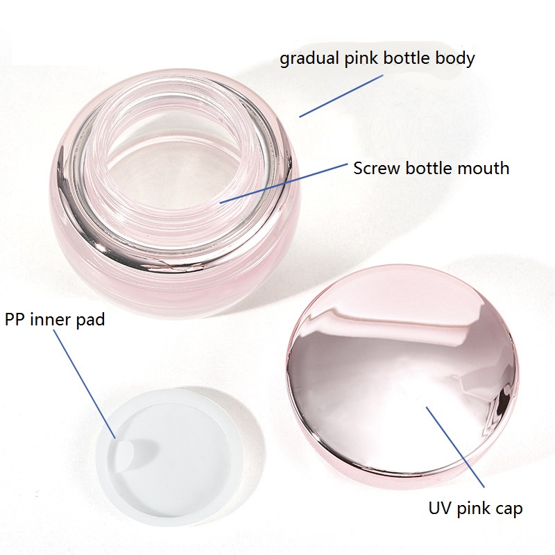 Custom logo 30g 50g 40ml 100ml 120ml gradual pink glass bottle with gold rose cap for personal care cosmetic package container