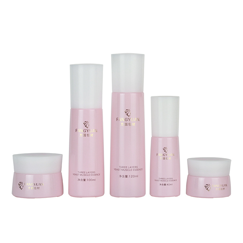 Custom logo 30g 50g 40ml 100ml 120ml pink and green glass cosmetic bottle personal care production cosmetic package container