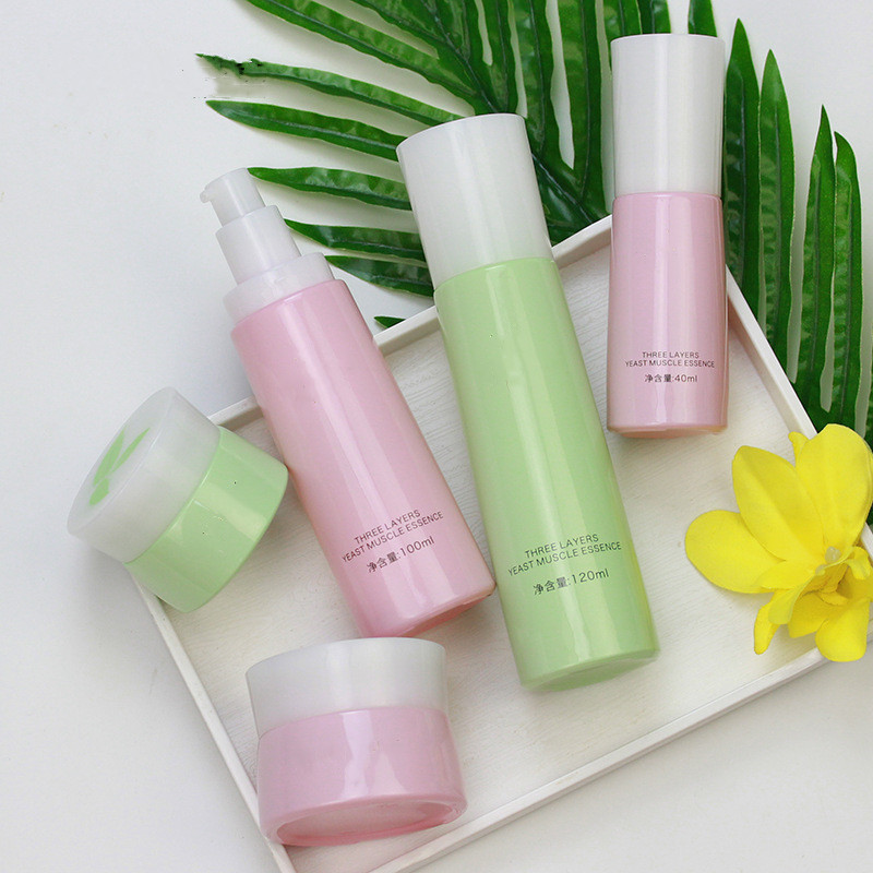Custom logo 30g 50g 40ml 100ml 120ml pink and green glass cosmetic bottle personal care production cosmetic package container