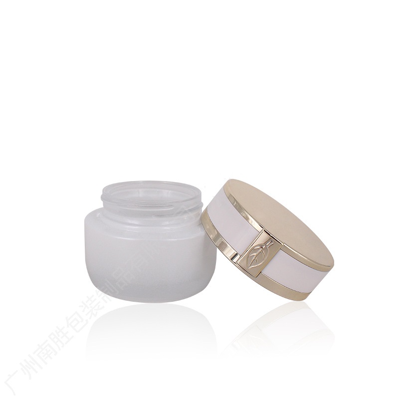 Custom logo 30g 50g 40ml 100ml 120ml white glass bottle with white leaf cap for personal care cosmetic package container
