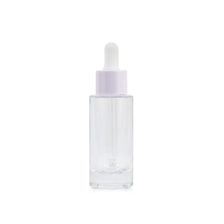 Custom logo 30ml 1 fl oz empty small cylinder clear packaging essential beard oil bottle dropper with cap