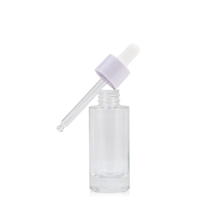 Custom logo 30ml 1 fl oz empty small cylinder clear packaging essential beard oil bottle dropper with cap