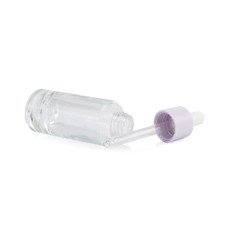 Custom logo 30ml 1 fl oz empty small cylinder clear packaging essential beard oil bottle dropper with cap