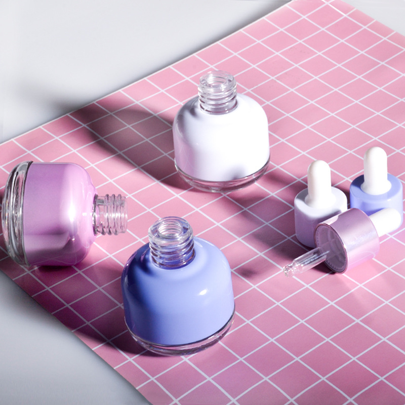Custom logo 30ml glass pink, white and blue Chunky dropper bottle Essential oil bottle cosmetic package container in good price