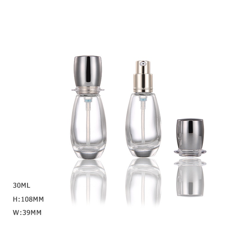 Custom logo 30ml luxury round glass foundation bottles with diamond patch cap for make-up production cosmetic package container