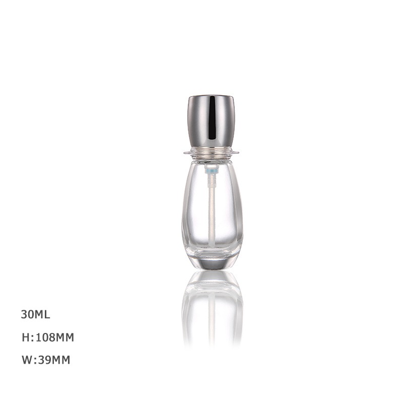 Custom logo 30ml luxury round glass foundation bottles with diamond patch cap for make-up production cosmetic package container