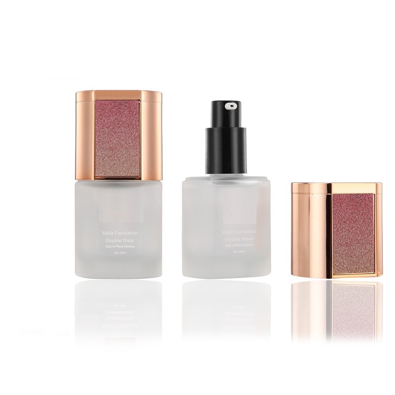 Custom logo 30ml luxury square glass foundation bottles with diamond patch cap for make-up production cosmetic package container