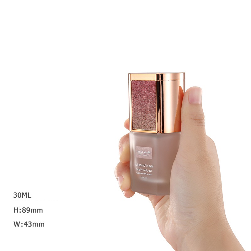 Custom logo 30ml luxury square glass foundation bottles with diamond patch cap for make-up production cosmetic package container