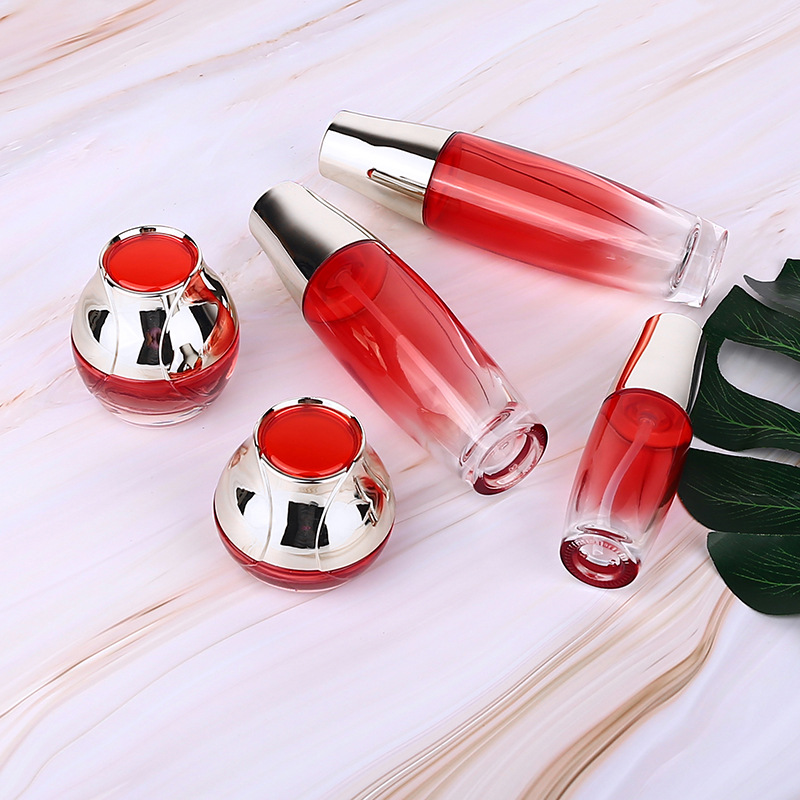 Custom logo 40ml 100ml 120ml 50g 30g red flower glass bottles with silver cap for personal care cosmetic package container