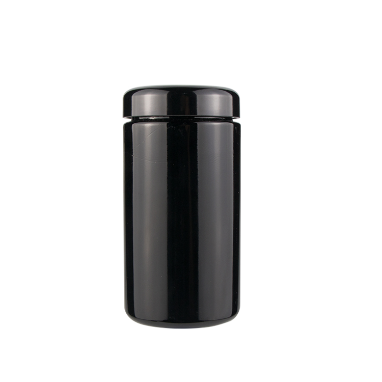 Custom logo 500ml 750ml 1000ml ultraviolet black UV airtight smell proof weed glass container stash jar