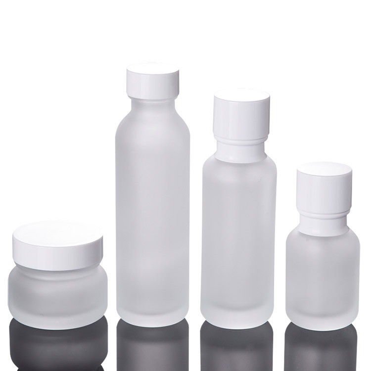 Custom logo 50g 50ml 110ml 150ml frosted white glass bottle and jar for personal care production cosmetic package container