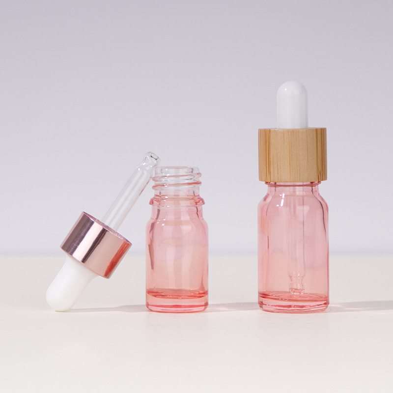 Custom logo 5ml 10ml 15ml 20ml 30ml 50ml 100ml pink glass bottle with rose pink dropper cosmetic package container in good price