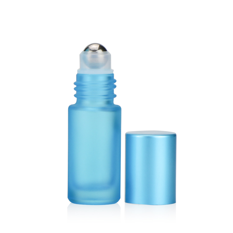 Custom logo 5ml 10ml 15ml empty cylinder cobalt blue essential oil roll on glass bottle with roller ball for oils
