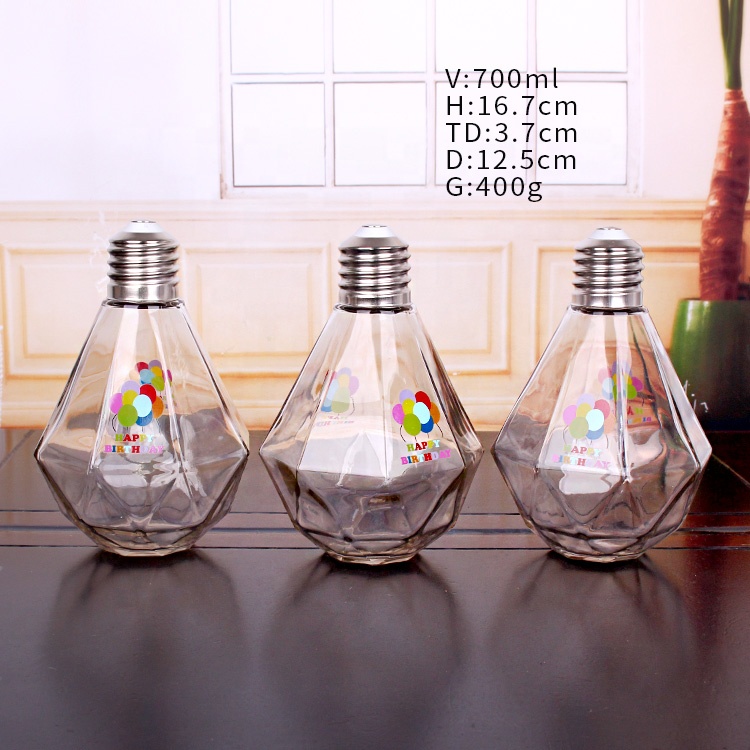 Custom logo 700ml unique shaped bulb light glass bottle for beverage juice