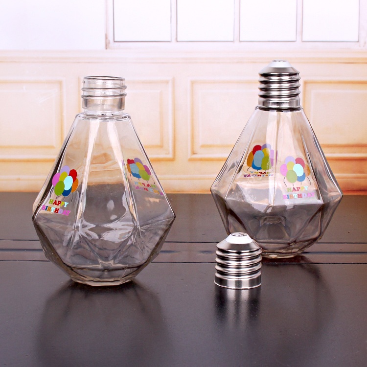 Custom logo 700ml unique shaped bulb light glass bottle for beverage juice
