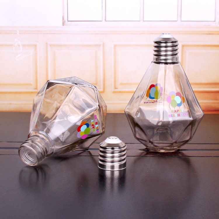Custom logo 700ml unique shaped bulb light glass bottle for beverage juice