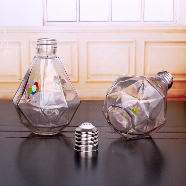 Custom logo 700ml unique shaped bulb light glass bottle for beverage juice