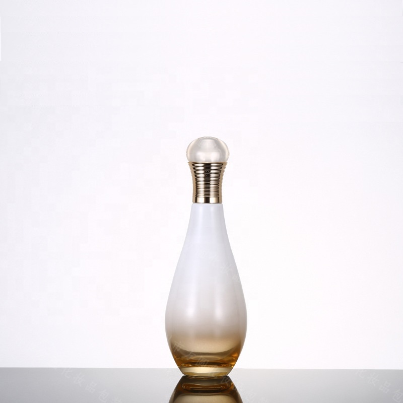 Custom logo Bowling shape Gradient golden electroplating glass bottle and jar 150ml 100ml 60ml 30g 50 cosmetic container package