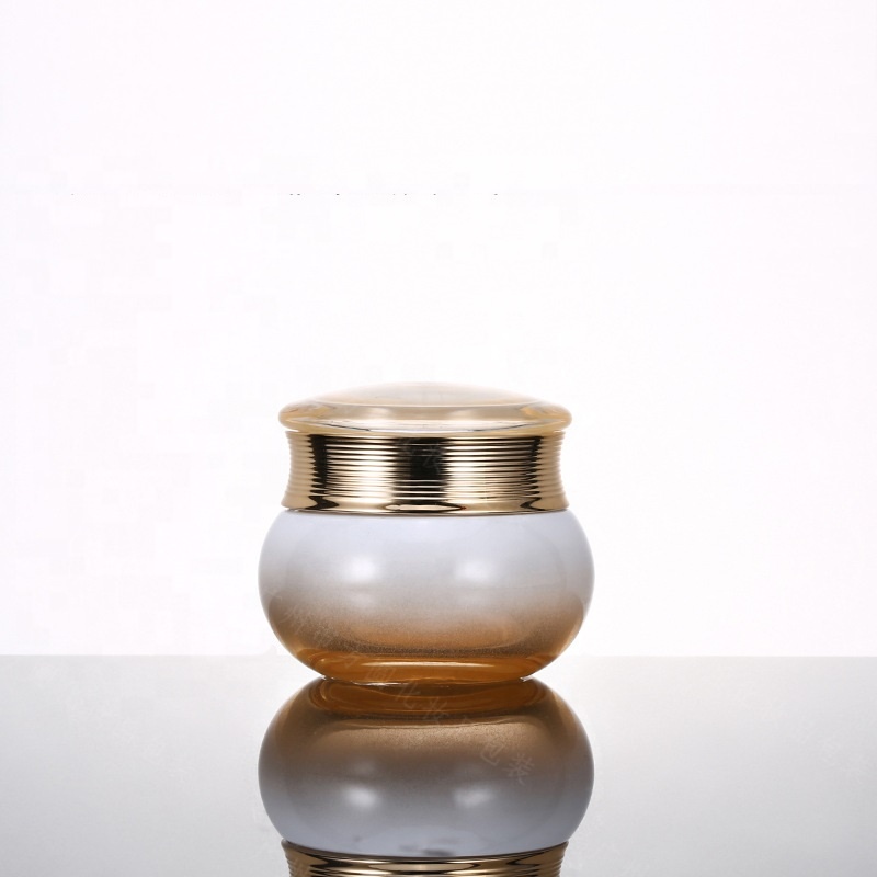 Custom logo Bowling shape Gradient golden electroplating glass bottle and jar 150ml 100ml 60ml 30g 50 cosmetic container package