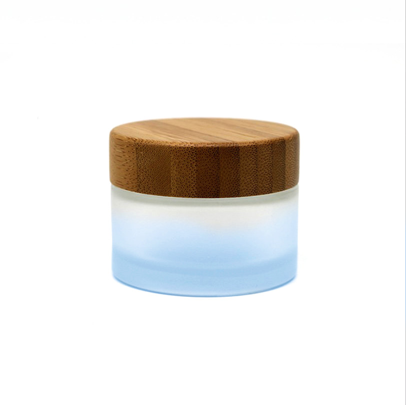 Custom logo and color 15g 30g 50g 100g bamboo topes frosted cosmetic glass jar