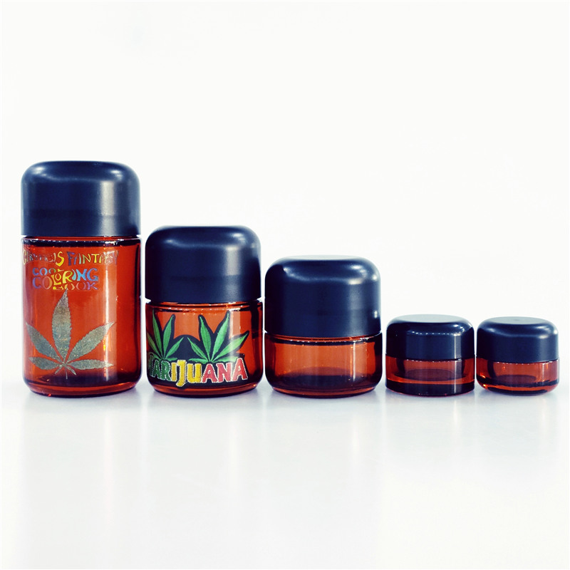 Custom logo and printed 1.7oz 50ml 70ml 110ml colored CBD crc cap wide mouth hemp childproof weed glass jars with childproof cap