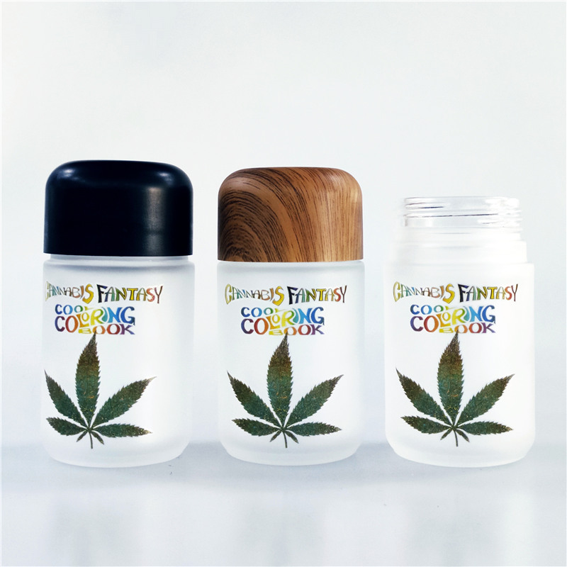 Custom logo and printed 1.7oz 50ml 70ml 110ml colored CBD crc cap wide mouth hemp childproof weed glass jars with childproof cap