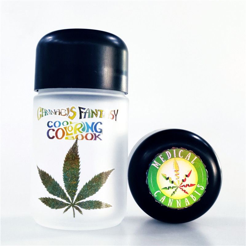 Custom logo and printed 1.7oz 50ml 70ml 110ml colored CBD crc cap wide mouth hemp childproof weed glass jars with childproof cap