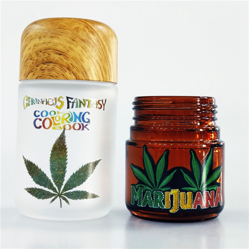 Custom logo and printed 1.7oz 50ml 70ml 110ml colored CBD crc cap wide mouth hemp childproof weed glass jars with childproof cap