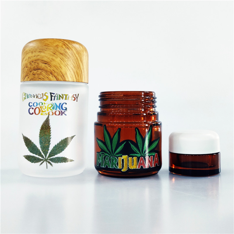Custom logo and printed 1.7oz 50ml 70ml 110ml colored CBD crc cap wide mouth hemp childproof weed glass jars with childproof cap