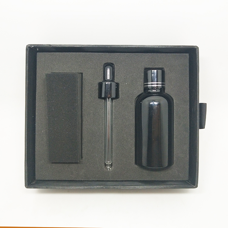 Custom logo beard oil packaging 30 ml black frosted glass bottle with packaging box