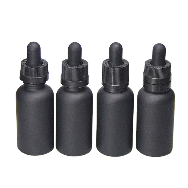 Custom logo beard oil packaging 30 ml black frosted glass bottle with packaging box