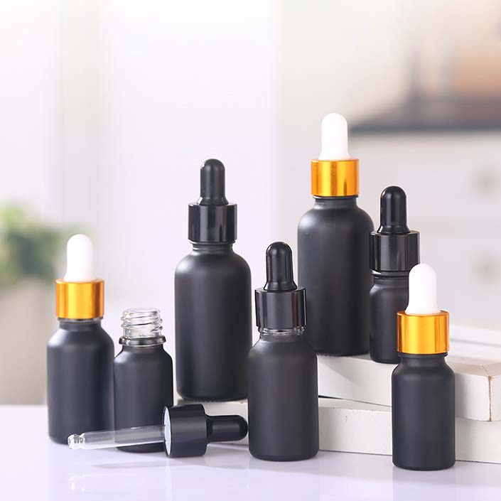 Custom logo beard oil packaging 30 ml black frosted glass bottle with packaging box