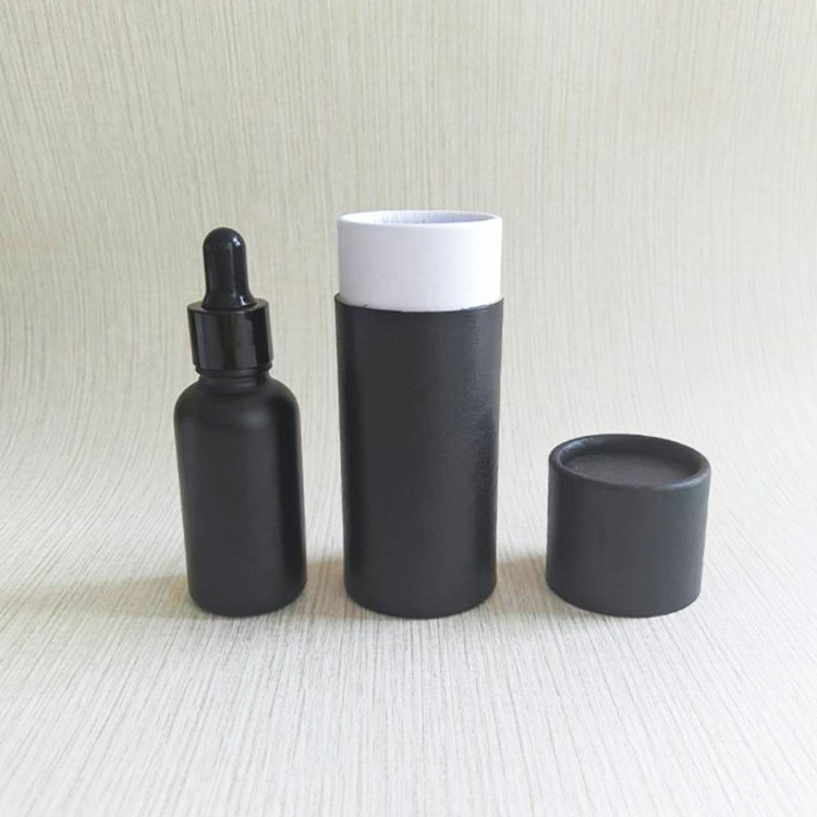 Custom logo beard oil packaging 30 ml black frosted glass bottle with paper tube