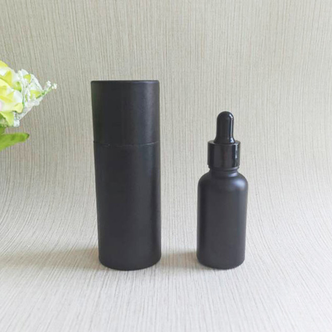 Custom logo beard oil packaging 30 ml black frosted glass bottle with paper tube