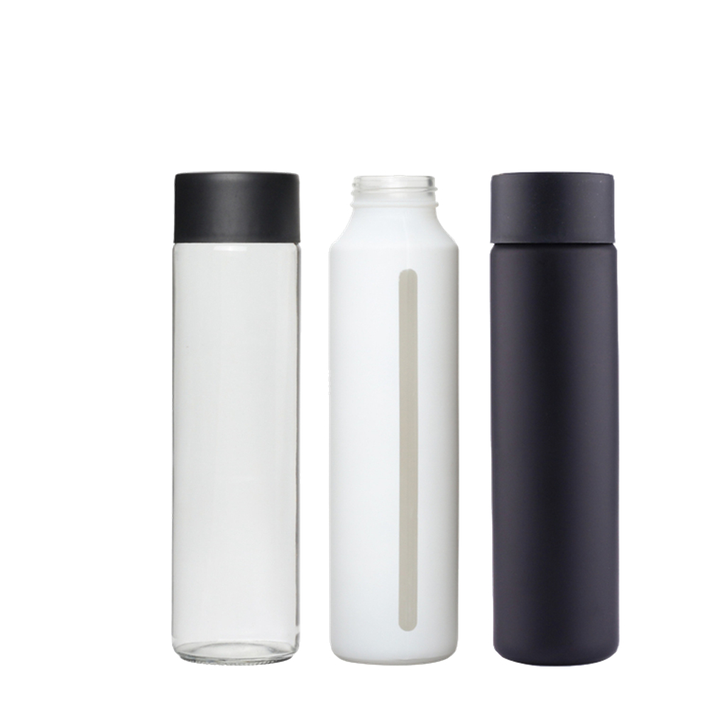 Custom logo bulk empty fruit juice milk coffee glass 500ml water glass bottle with plastic lid