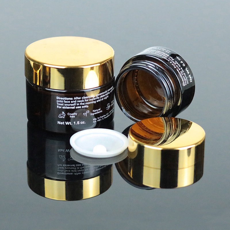 Custom logo empty container packaging 1.5oz 50ml amber glass jar UV gold lid (GJM13)