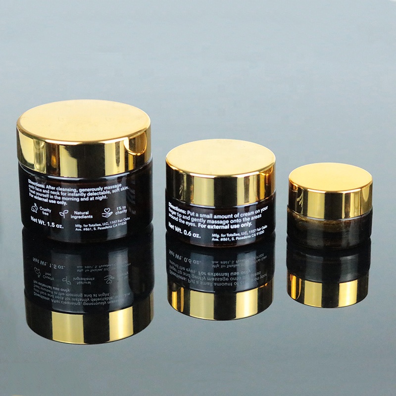 Custom logo empty container packaging 1.5oz 50ml amber glass jar UV gold lid (GJM13)