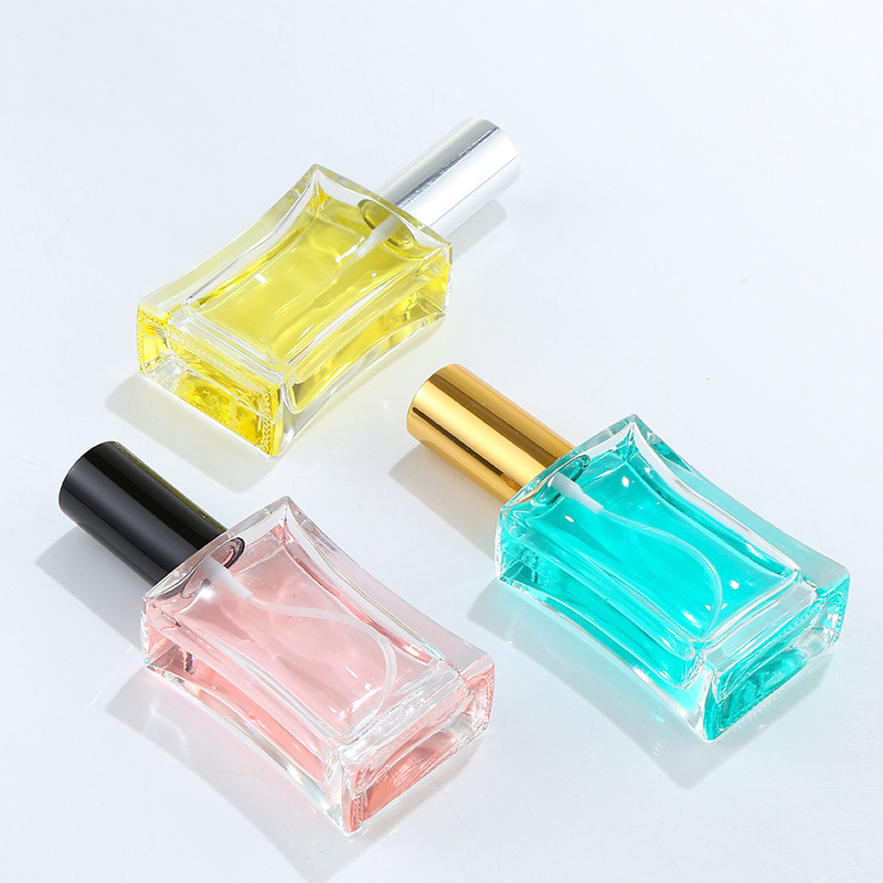 Custom logo free lead 50ml square waist high-end clear glass spray perfume bottle for oil cosmetic package container