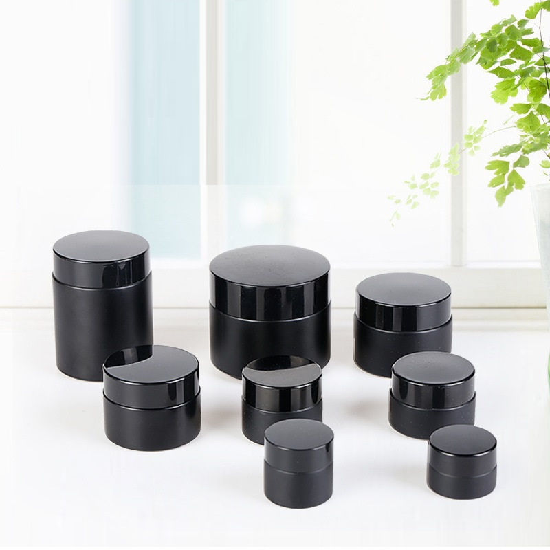 Custom logo free lead 5ml 10ml 15ml 20ml 25ml 30ml 50ml 100ml matte black glass jar for cream cosmetic package container