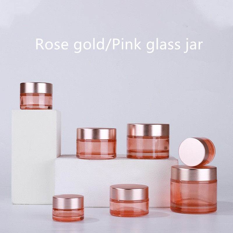 Custom logo free lead 5ml 10ml 15ml 20ml 30ml 50m 60mll 100ml gold rose pink glass jar for cream cosmetic package container