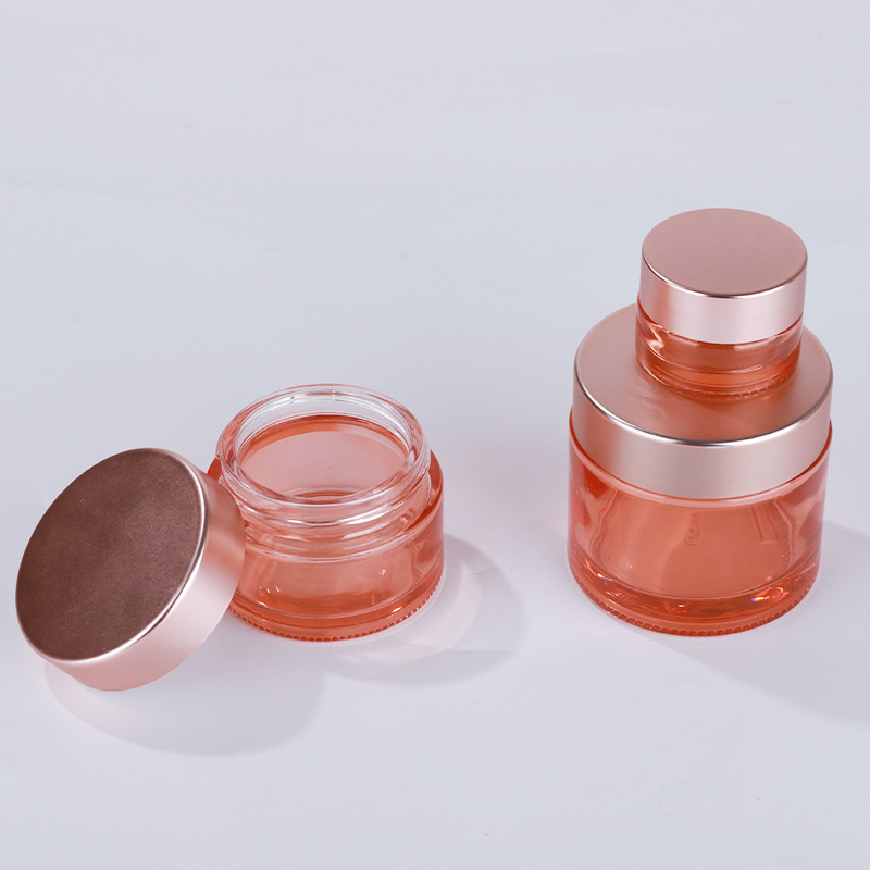 Custom logo free lead 5ml 10ml 15ml 20ml 30ml 50m 60mll 100ml gold rose pink glass jar for cream cosmetic package container