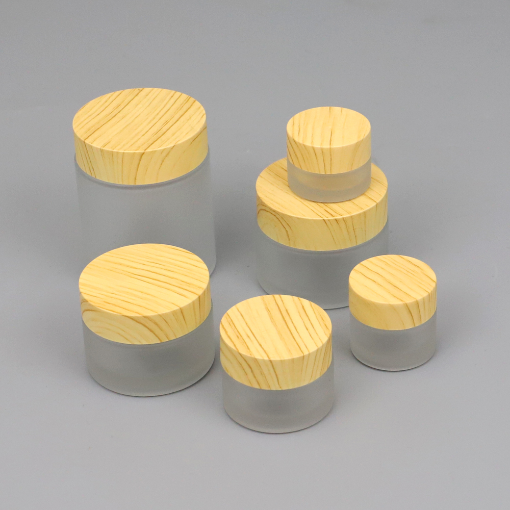 Custom logo glass empty facial cream bottles hand cream bottle with bamboo cap 15g 30g 50g