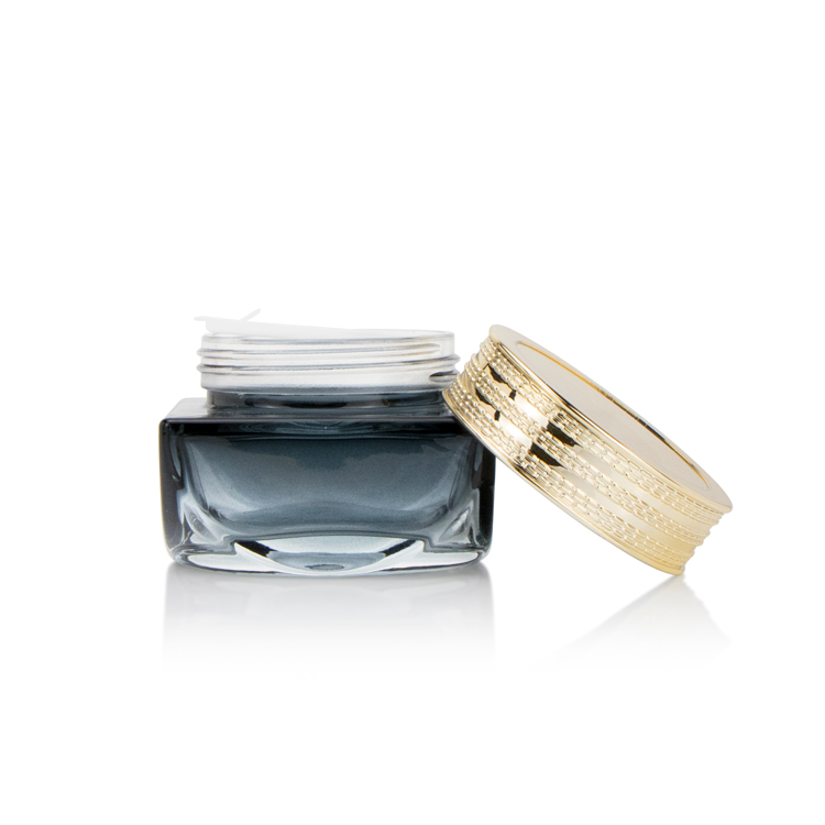 Custom logo gradient black glass jar 60g 2oz square glass cosmetic cream jar with gold lid