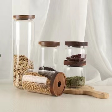 Custom logo high borosilicate heat resistant food safety glass storage jar for spice with bamboo lid