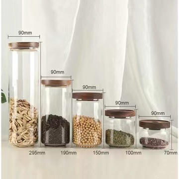 Custom logo high borosilicate heat resistant food safety glass storage jar for spice with bamboo lid