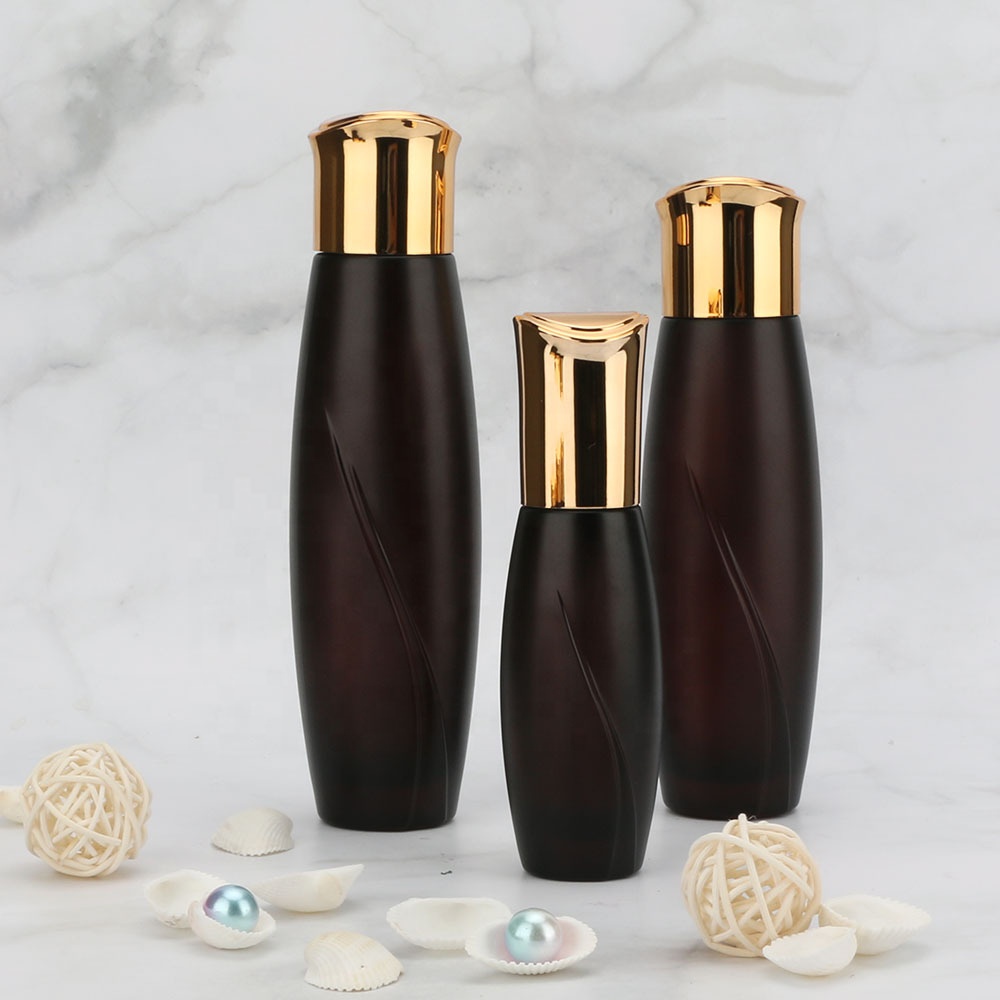 Custom logo high quality black Cosmetic glass bottle with golden caps 30g 50g 40ml 100ml 120ml cosmetic container package